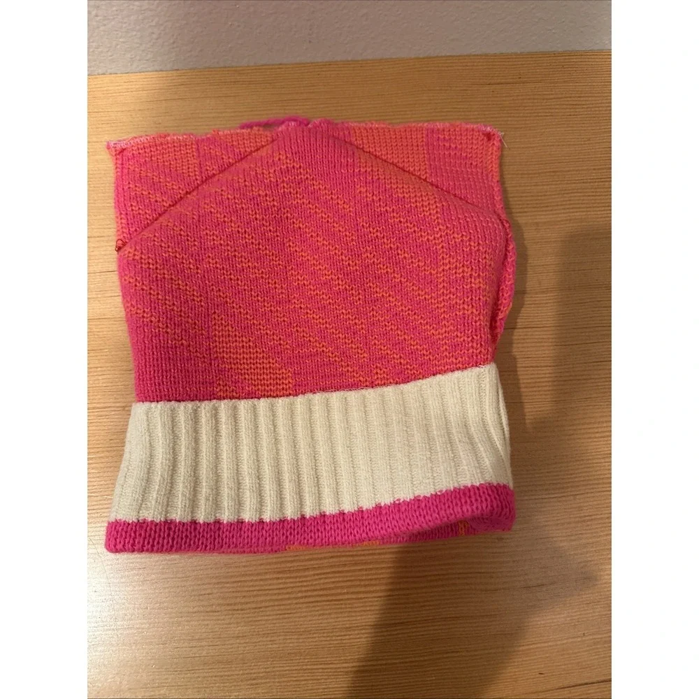 Vintage Smiley‎ Hat Wool Ski Hat Pink With Orange Stripes Beanie No Tag